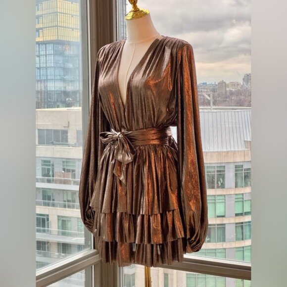 🆕 BRONX & BANCO 🧿 NWOT Bellerose Ruffled Mini Dress, Metallic - Sz M / US 6 - Picture 12 of 15